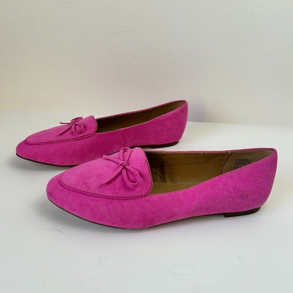 J Crew Shoes Pink Bow Loafers Flat Slip On Vegan Suede Preppy Barbiecore - Picture 1 of 9